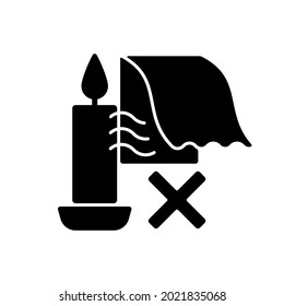 Keep candles away from air currents black glyph manual label icon. Avoid drafts. Preventing rapid burning. Silhouette symbol on white space. Vector isolated illustration for product use instructions