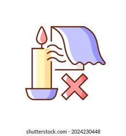 Halten Sie Kerzen von Luftströmen fern RGB Farbzeichen-Symbol. Vermeiden von Lüften. Verringerung des Brandrisikos bei Kerzen. Einzige Vektorgrafik. Einfache Zeichnung mit gefüllter Linie für Gebrauchsanweisungen