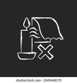 Keep candles away from air currents chalk white manual label icon on dark background. Preventing rapid burning. Isolated vector chalkboard illustration for product use instructions on black