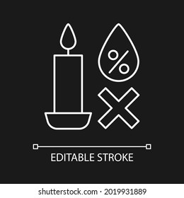 Keep candles in dry spot white linear manual label icon for dark theme. Thin line customizable illustration for product use instructions. Isolated vector contour symbol for night mode. Editable stroke