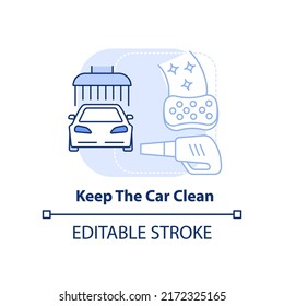 Keep the car clean light blue concept icon. Interior cleaning. Road trip tip abstract idea thin line illustration. Isolated outline drawing. Editable stroke. Arial, Myriad Pro-Bold fonts used