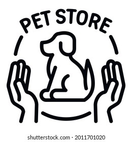 Conservar el logotipo de la tienda de perros. Esquema mantener cuidado perro almacén logotipo vector diseño web aislado en fondo blanco