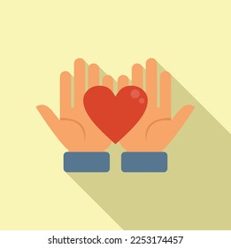 Keep care icon flat vector. Donate help. Heart gift