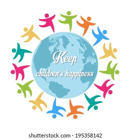 keep children's happiness, group of children all around the world, vector