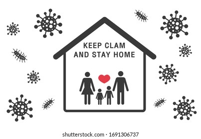 Keep clam and stay home icon with coronavirus. vector illustration symbol.