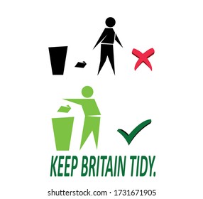 Keep clean icon. Do not litter sign. Silhouette of a man throwing garbage in a bin, No littering symbol. Public Information Icon. Vector illustration. Filled vector icon