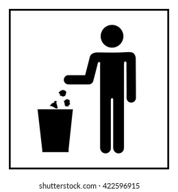 Keep clean icon. Do not litter sign. Silhouette person on white background. No throwing garbage mark in white square. Take care of clean nature symbol. Flat vector image. Vector illustration.