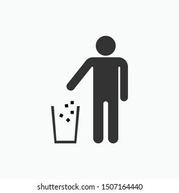 Keep Clean Icon. Symbol of Man Throwing Rubbish to Basket. Applied for Design, Presentation, Website or Apps Elements - Vector. Logo Template.