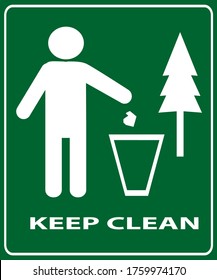 keep clean, litter icon in a park. Trash icon isolated on a green background. Vector illustration