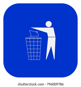 Keep clean. No litter sign. White on blue background. Vector.
