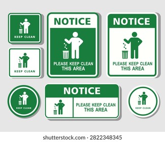 Keep Clean Notice Signage Template Stickers Label Collection Vector Illustration