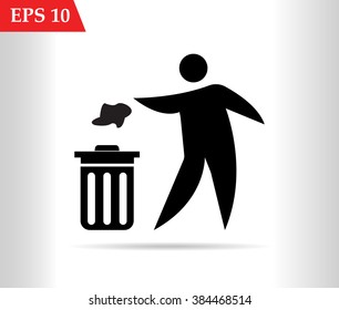 Keep clean sign.Place trash icon.Throwing Paper To A Trash Can.Vector illustration