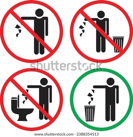 Keep Clean Silhouette Sign. Allowed Throw Rubbish, Waste, Garbage in Bin Symbol. Do Not Throw Trash in Toilet Glyph Icon. Warning Please Drop Litter in Bin Sticker. Vector Art Illustration
