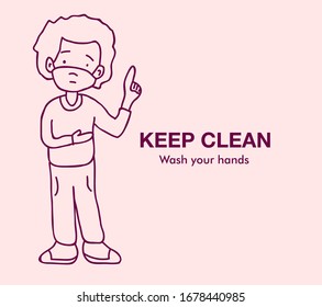 keep clean, wash your hand label or banner campaign for prevent from bacteria and virus