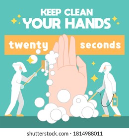 Keep Clean Your Hands Corona Covid-19 Safety Campaign Doodle Illustration Premium Vector