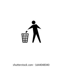 Keep cleaning icon. Throw the rubbish. flat, simple, black.