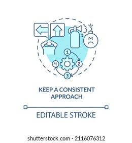 Keep consistent approach turquoise concept icon. Escape room abstract idea thin line illustration. Maintain concentration. Isolated outline drawing. Editable stroke. Arial, Myriad Pro-Bold fonts used