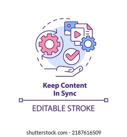 Keep Content In Sync Concept Icon. File Organization. Design Strategy Abstract Idea Thin Line Illustration. Isolated Outline Drawing. Editable Stroke. Arial, Myriad Pro-Bold Fonts Used