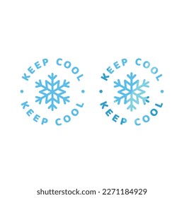 Mantener la etiqueta vectorial fría. Sello de producto, refrigerado con copo de nieve.