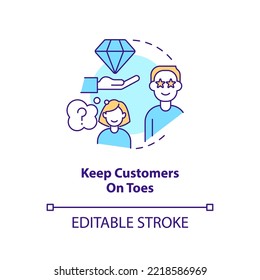 Keep customers on toes concept icon. Encourage consumer engagement. Communication abstract idea thin line illustration. Isolated outline drawing. Editable stroke. Arial, Myriad Pro-Bold fonts used