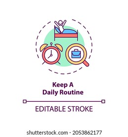 Keep a daily routine concept icon. Improvement lifestyle tip idea thin line illustration. Early rise and schedule time. Search activity. Vector isolated outline RGB color drawing. Editable stroke