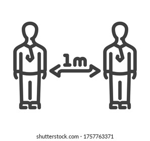 Keep Distance 1m Icon. Social Distancing Vector Sign. Editable Stroke.