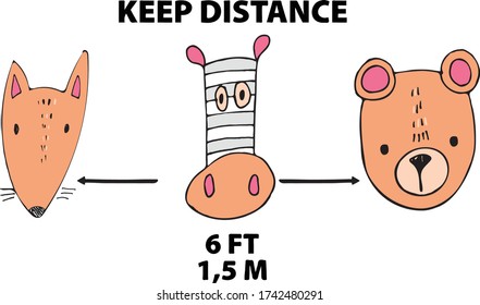 Keep distance animal cartoon, doodle animal