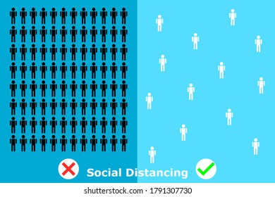 Keep distance. Avoid the crowd. Social distancing concept. Vector illustration.
