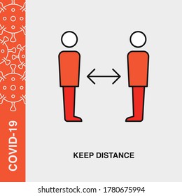 Mantener el icono lineal de color de distancia en fondo aislado. COVID-19, Corona Virus, Infection Concept Icon.