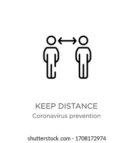 Keep distance icon. Thin linear keep distance outline icon isolated on white background from Coronavirus Prevention collection. Modern line vector sign, symbol, stroke for web and mobile