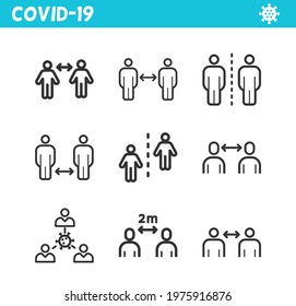 Keep distance line icon. Coronavirus. Protection