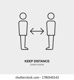Keep Distance Line Icon on Isolated Background. COVID-19, Corona Virus, Healthcare, Infection Concept Icon.