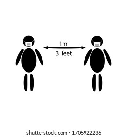 Keep distance one meter three steps icon