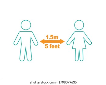 Keep distance sign. Coronavirus epidemic protective equipment. Preventive measures icon. Keep the 1.5 meter or 5 feet distance. Vector illustration.