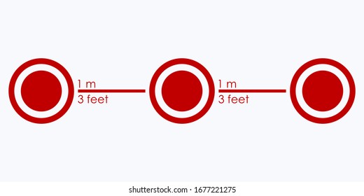 Keep distance sign. Coronovirus epidemic protective equipment. Preventive measures. Steps to protect yourself. Keep the 1 meter distance. Staying in line. Vector illustration.