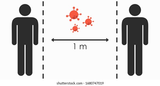 Keep distance sign. Coronovirus epidemic protective equipment. Preventive measures. Steps to protect yourself. Keep the 1 meter distance. Vector illustration.