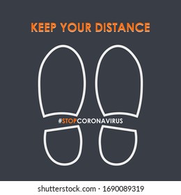 Keep distance sign. Coronovirus epidemic protective equipment. Preventive measures. Steps to protect yourself. Keep the 1 meter distance. Vector illustration.