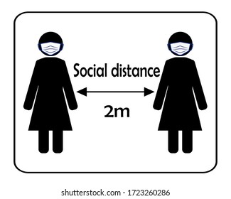 Keep distance sign. Coronovirus epidemic protective equipment. Preventive measures. Steps to protect yourself. Keep the 2 meter distance. Vector illustration.