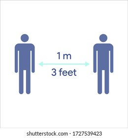Keep distance sign. Coronovirus epidemic protective equipment. Preventive measures. Steps to protect yourself. Keep the 1 meter distance. Vector illustration.