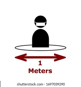 Keep distance sign. Covid 19 epidemic protective equipment. Preventive measures. Steps to protect yourself. Keep the 1 meter distance.