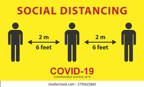 Keep distance sign icon. Coronavirus pandemic protective equipment. Stop covid19. Keep the 2 m / 6 feet distance. Vector illustration image. Isolated on white background.