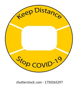 Keep Distance Sign on yellow with person in mask on words separating people for public health and safety during Coronavirus (COVID-19), global pandemic.