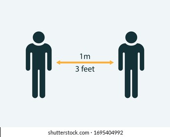  Mantenga el signo de distancia. Equipo de protección contra la epidemia de coronovirus. Medidas preventivas. Pasos para protegerte. Mantenga la distancia de 1 metro. Ilustración del vector