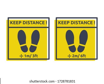 Keep Distance Sign, Social Distancing Vector. Physical Distancing Icon. 2m And 1m. 3 Feet And 6 Feet Illustration.