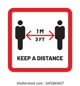 "Keep a distance" sign. Vector icon with two people with 1 meter or 3 feet distance between them
