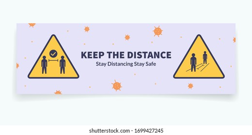 keep the distance for social distancing banner template with yellow icon for physical distances with modern flat style