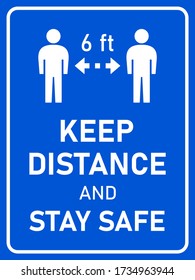 Keep Distance and Stay Safe 6 ft or 6 Feet Vertical Social Distancing Instruction Icon with an Aspect Ratio of 3:4. Vector Image.