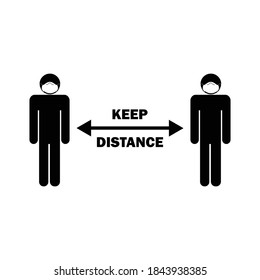 Keep Distance Stick Figure with Mask. Illustration depicting social distancing guidelines and rules during covid-19. EPS Vector