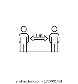 Icono de línea delgada de distancia ilustración vectorial. Equipo protector contra la epidemia de coronovirus, medidas preventivas, protéjase. Mantenga la distancia de 1 metro. 