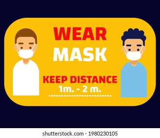 Keep distance and Wear mask concept. Cartoon vector style for your design.